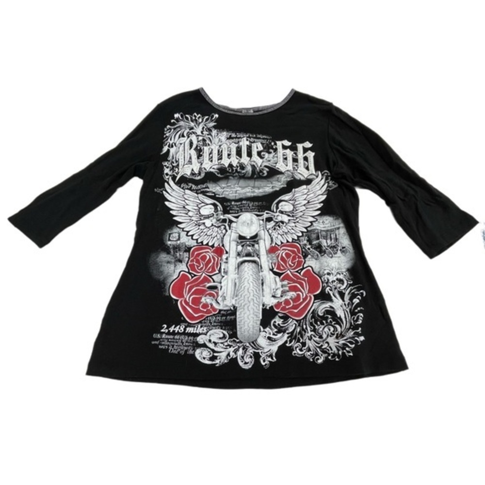 Big Bang Route 66 Biker Tribute 3/4 sleeve graphic t-shirt womens size Large